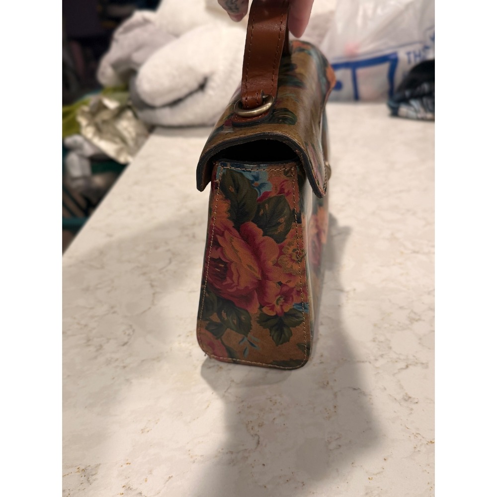 Patricia Nash Floral Leather Top Handle Satchel Bag Tan Rose Gold Tone Hardware - Picture 6 of 13
